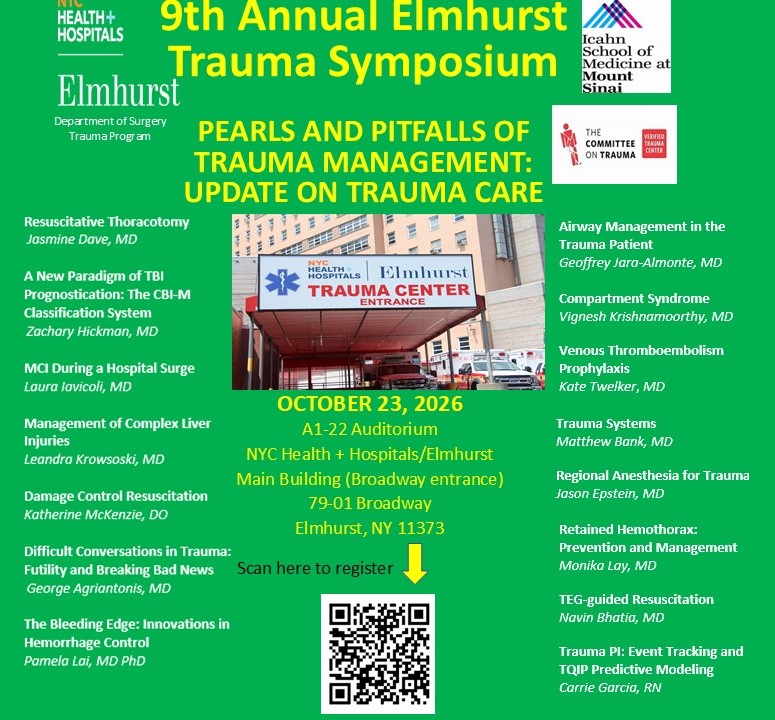 Elmhurst Ninth Annual Trauma Symposium, Pearls & Pitfalls of Trauma Management:  Update in Trauma Care Banner